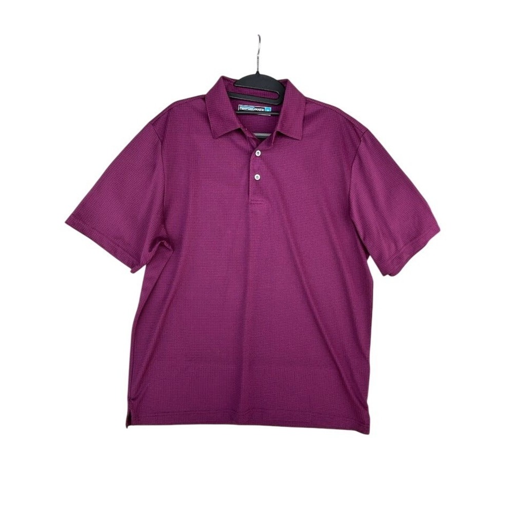 Roundtree & Yorke Performance Mens‎ Purple Grid Polo Shirt Size M Short Sleeve